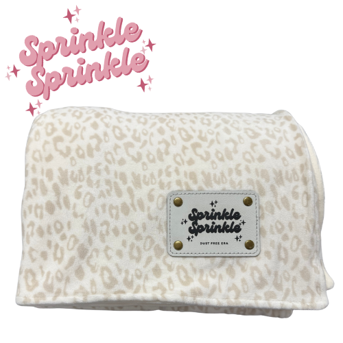 Sprinkle Sprinkle Leopard Blanket – 50"x60" Soft Velvet Fleece with Engraved Leather Patch – Cozy Branded Throw