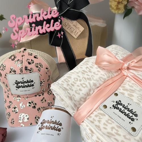 Sprinkle Sprinkle Luxe Gift Set – Soft Leopard Blanket, Engraved Wine Tumbler & Ponytail Hat in Gift Box – Custom Branded Merch