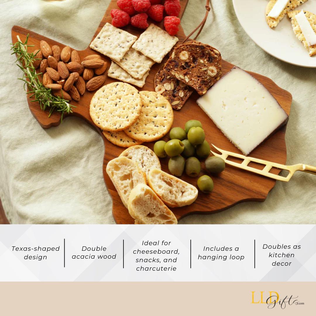 Custom Engraved Texas Board Handcrafted Wood Serving Platter Wall Display Kitchen Accent Premium Acacia Construction Large Food Presentation Surface Natural Finish State Design Collection Perfect Housewarming Gift Wedding Present Beautiful