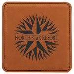 Set of 6 Personalized Leather Coasters – Custom Engraved | 4x4” Square Drink Coasters with Stitch Detail | Luxury Corporate or Home Gift