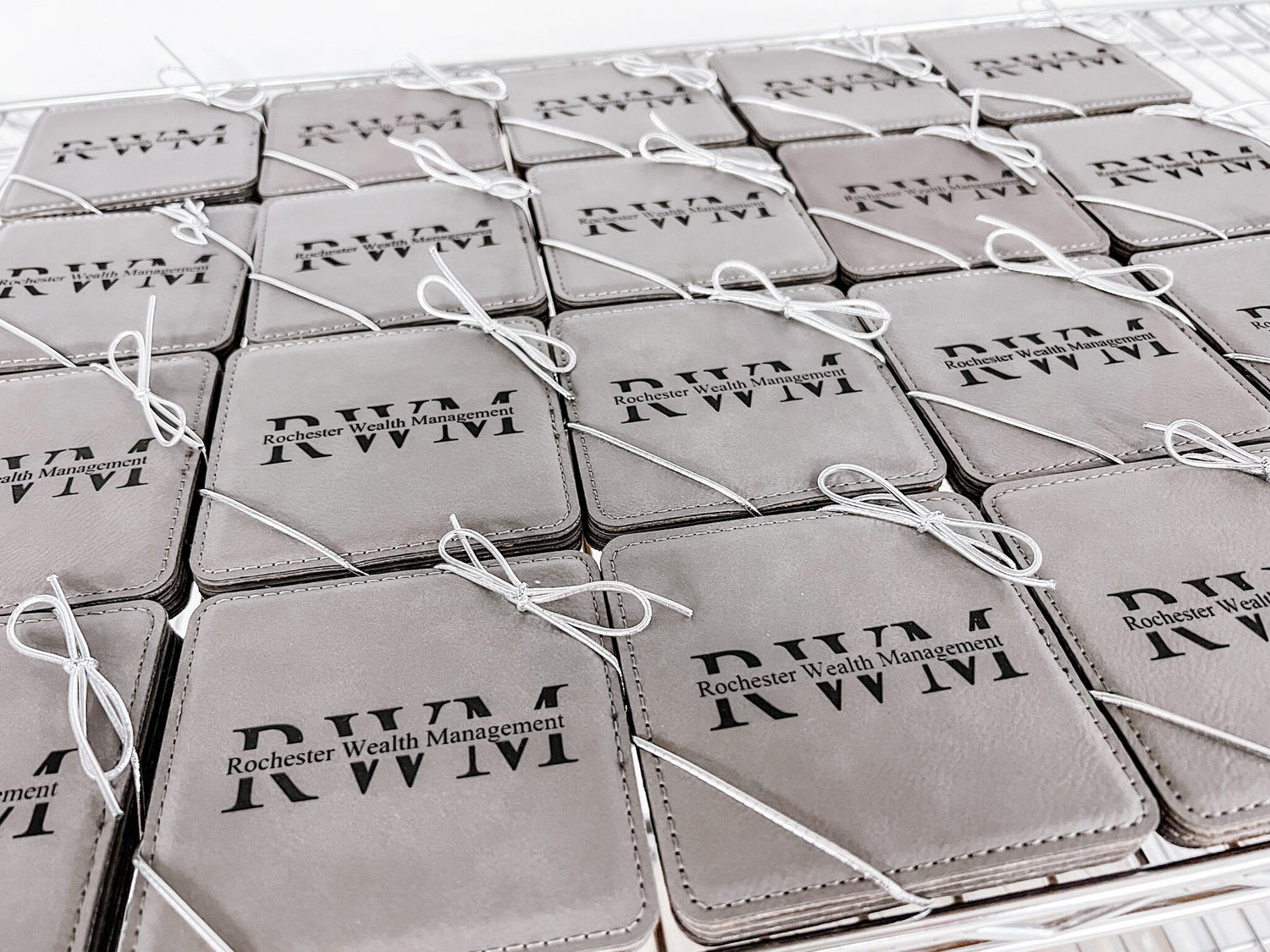 Set of 6 Personalized Leather Coasters – Custom Engraved | 4x4” Square Drink Coasters with Stitch Detail | Luxury Corporate or Home Gift