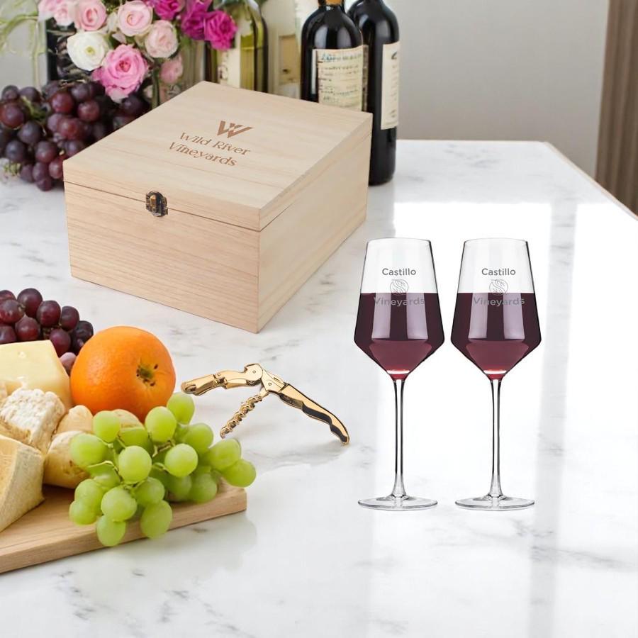 Luxury Wine Gift Collection Premium Crystal Glasses Custom Engraved Set Personalized Wooden Box Package Gold Plated Corkscrew Wedding Anniversary Present Special Occasion Barware Premium Stemware Collection Elegant Design Custom Message