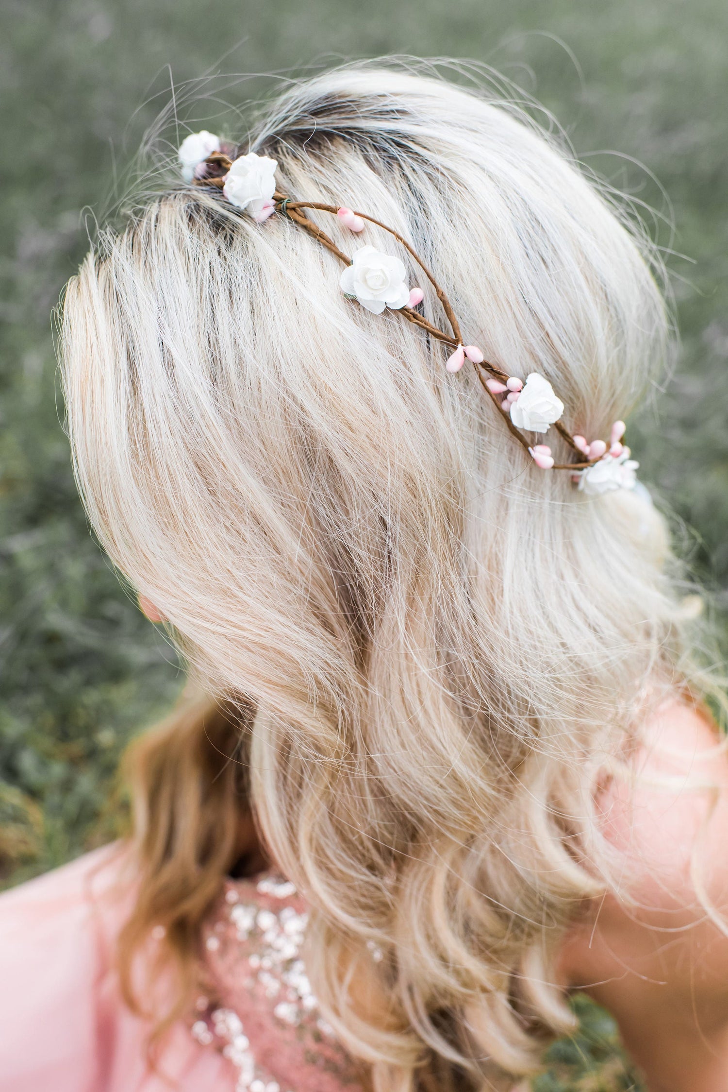 Woodland Flower Crown Wedding Wreath Boho Tiara Gift for Her Birthday Gift Rustic Halo Bridesmaid Hair Accessories Fairycore