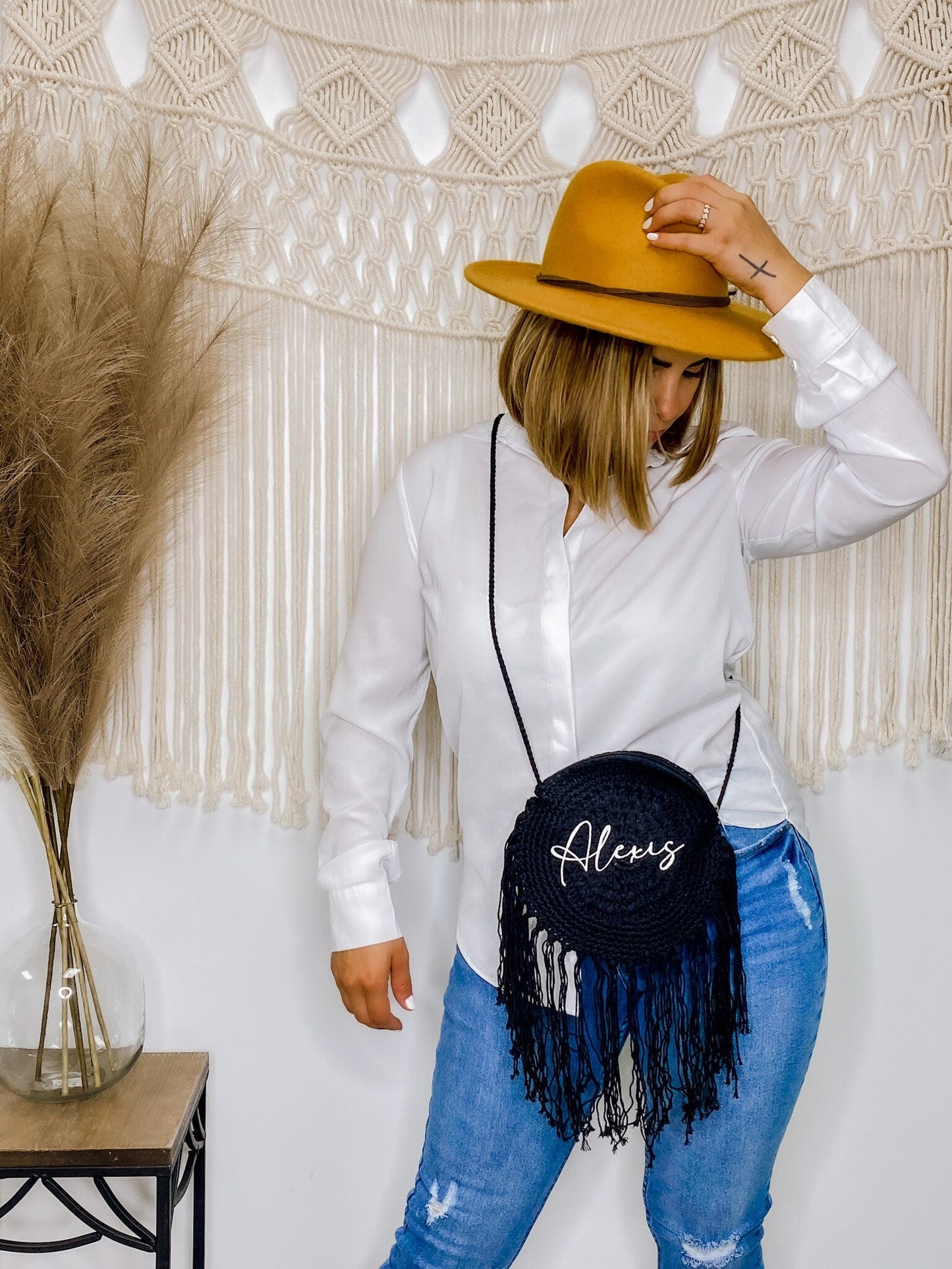 Macrame Crossbody Purse Fringe Boho Bag