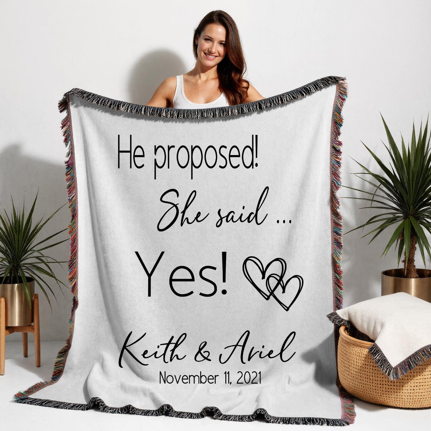 Wedding Photo Blanket for Ceremony Keepsake Throw with Pictures Memory Quilt Cotton Gift for Bride Photo Wrap Wedding Present Picture Throw