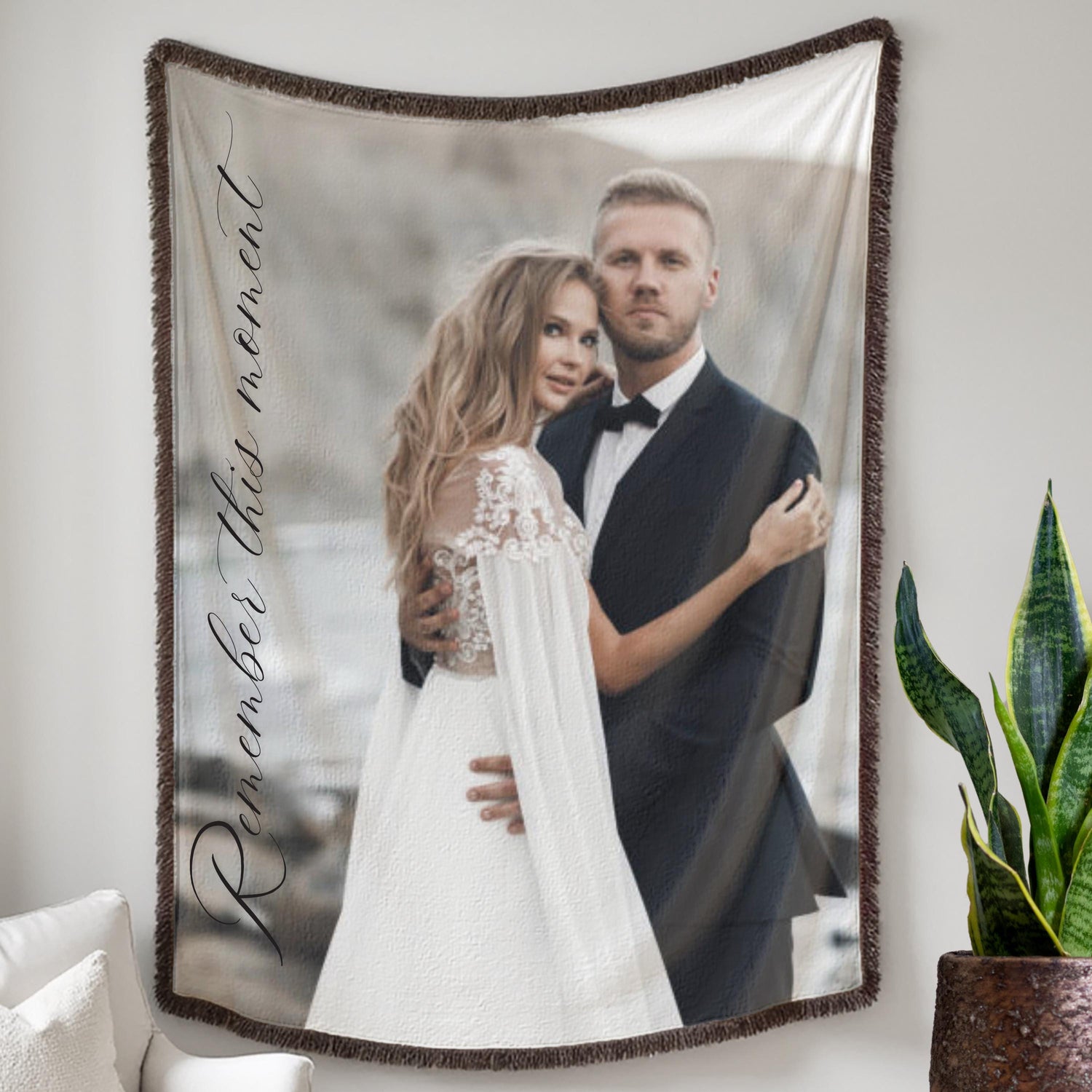 Wedding Photo Blanket for Ceremony Keepsake Throw with Pictures Memory Quilt Cotton Gift for Bride Photo Wrap Wedding Present Picture Throw