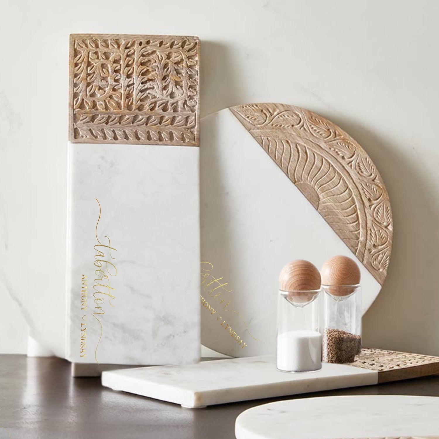 Wedding Serving Platter Marble Display Carved Wood Tray Wedding Present for Bride Be Gift Custom Design Marble Board  Reception Serving Tray