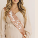 Personalized Mommy to Be Sash Rose Gold Glitter Baby Shower Sash Custom Maternity Sash for Mom to Be Gender Reveal Party Gift