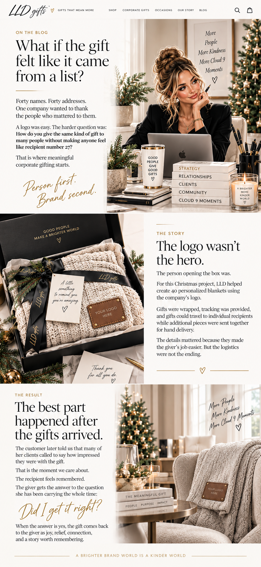 LLD Gifts corporate Christmas gifting story featuring Lauren Lash and personalized blanket gifting