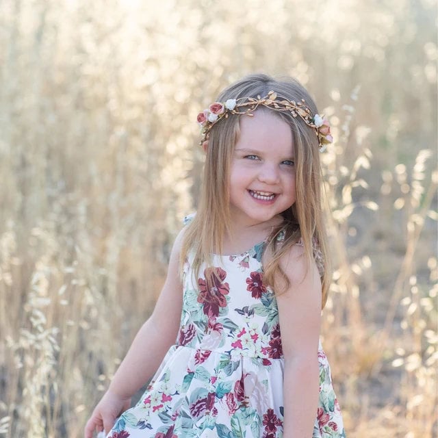 White Floral Gold Vine Flower Crown: Rustic Wedding Hairpiece