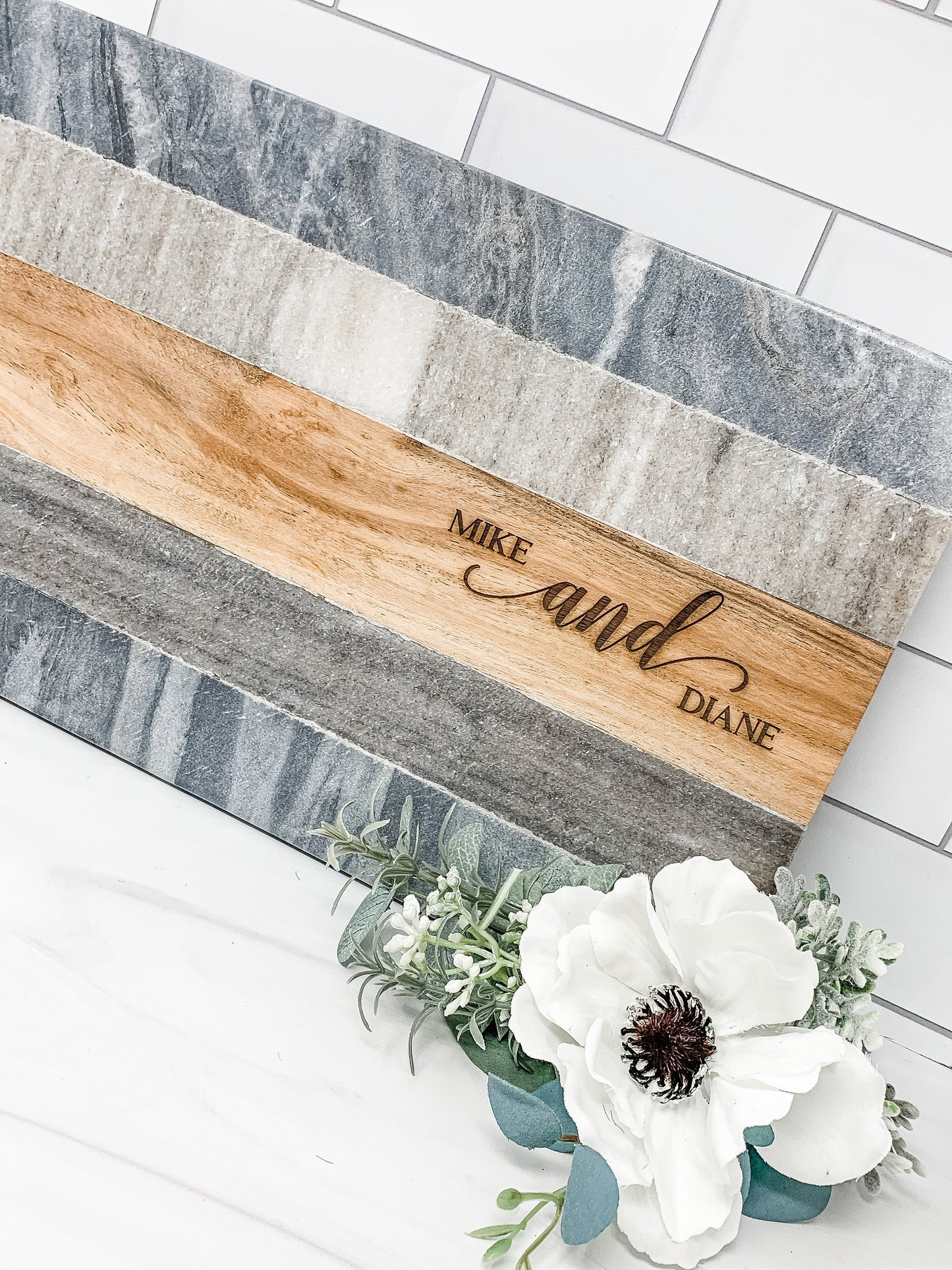 Personalized Marble & Wood Charcuterie Board  Multicolor