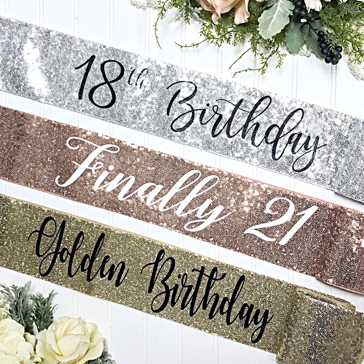 sequin birthday sash, rose gold sequin birthday sash, birthday 21st birthday sash, 30th birthday, 40th birthday
