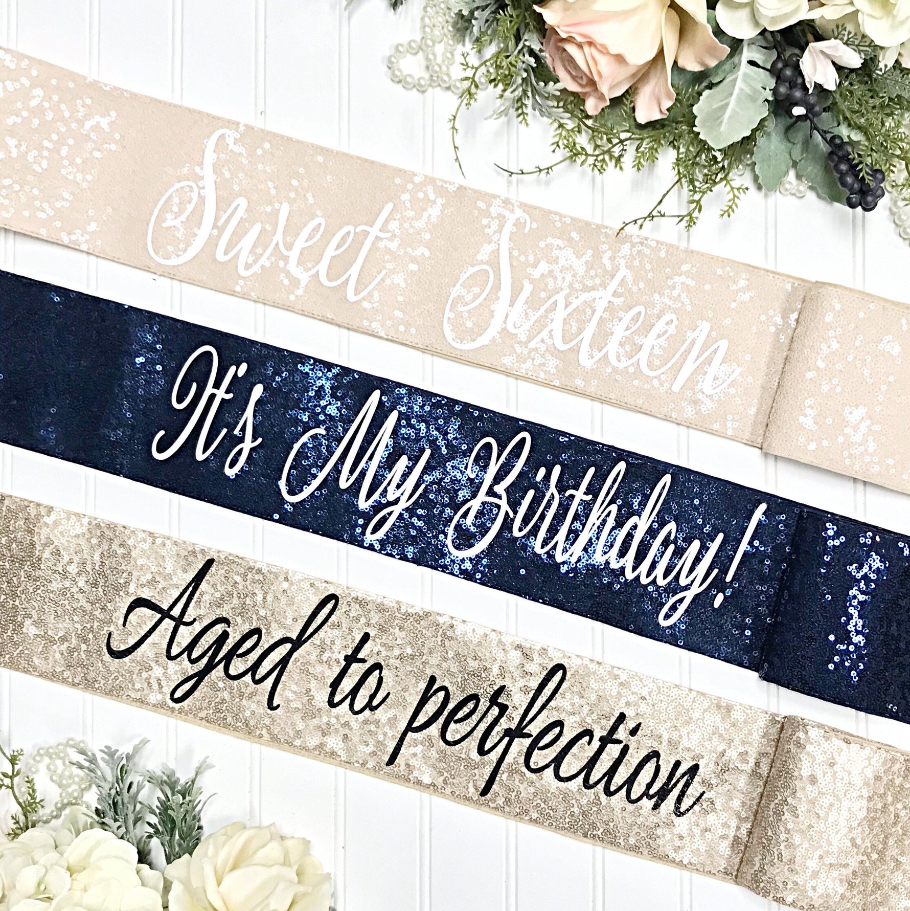 sequin birthday sash, rose gold sequin birthday sash, birthday 21st birthday sash, 30th birthday, 40th birthday