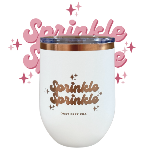 Sprinkle Sprinkle Engraved Wine Tumbler – 12oz White Stainless Steel with Copper/Rose Gold Logo – Insulated Drinkware