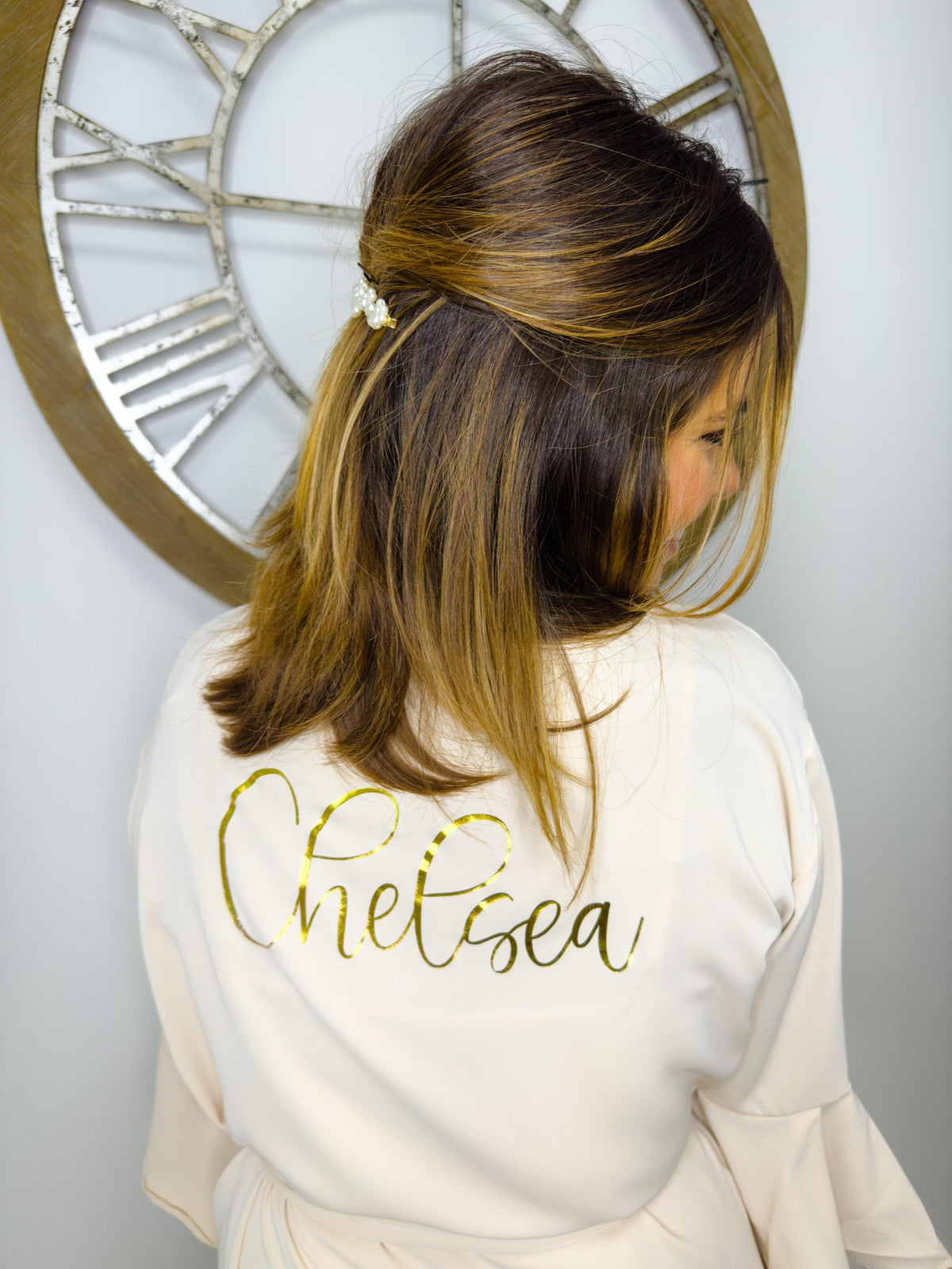 Bridal Party Robe Collection Wedding Day Essential Custom Name Design Chiffon Satin Material Elegant Flutter Sleeves Comfortable Wrap Style Perfect Bridesmaid Gift Beautiful Wedding Ready Outfit Personalized Monogram Option Available Gift