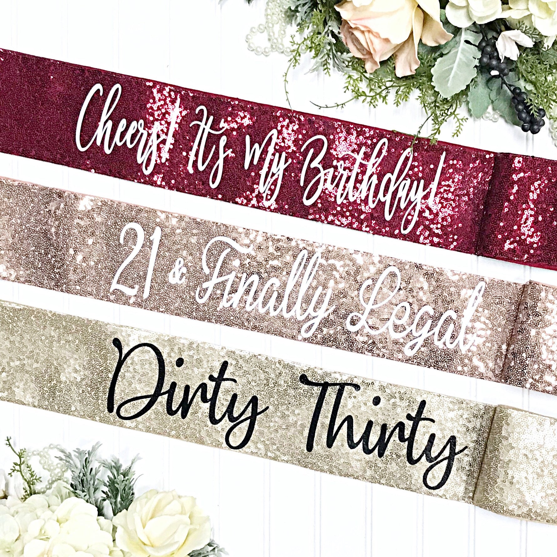 sequin birthday sash, rose gold sequin birthday sash, birthday 21st birthday sash, 30th birthday, 40th birthday