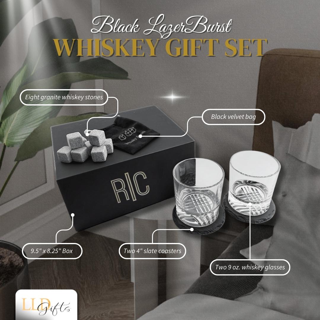 Personalized Whiskey Gift Set for Father Day Present Bundle with Glass Bourbon Package for Men Retirement Present Custom Box Stone Gift