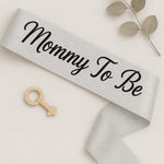 Personalized baby shower sash for mom to be, rose gold glitter with heart pin for adjustable sizing, perfect maternity celebration outfit