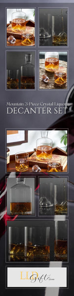 Luxury Bar Collection Crystal Whiskey Set Premium Glass Decanter Mountain Design Details Custom Engraving Available Perfect Wedding Gift Handmade Crystal Tumblers Home Bar Essential Display Piece Unique Collection Premium Quality Barware