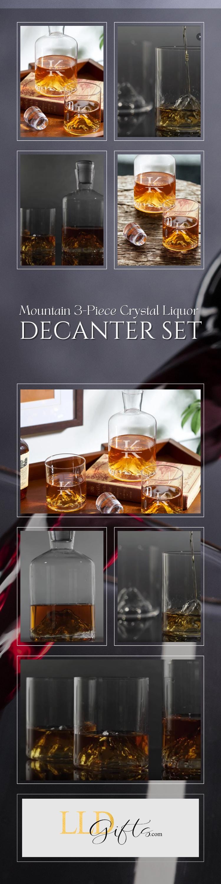 Luxury Bar Collection Crystal Whiskey Set Premium Glass Decanter Mountain Design Details Custom Engraving Available Perfect Wedding Gift Handmade Crystal Tumblers Home Bar Essential Display Piece Unique Collection Premium Quality Barware
