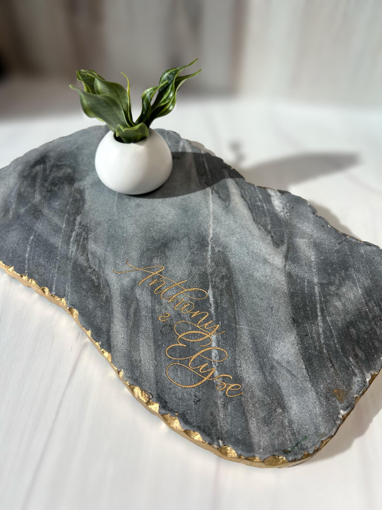 Personalized Marble Cheese Board: Gold Edge Charcuterie Board