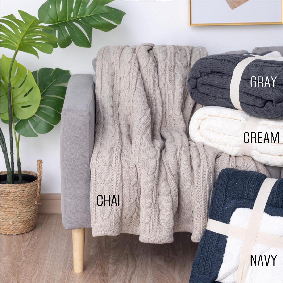 Sherpa Style Throw Blanket Cable Knit Design Premium Construction Personalized Mom Gift Custom Leather Patch Monogram Detail Cozy Comfort Essential Modern Home Accent Beautiful Birthday Present Housewarming Collection Stylish Living Room