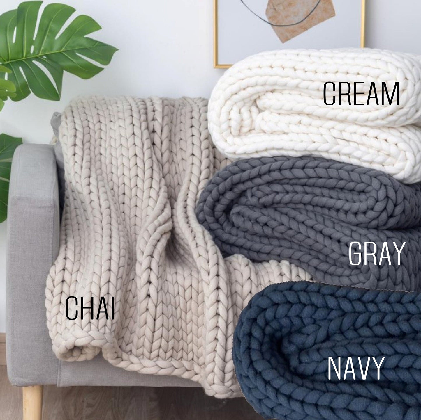 Home Decor Jumbo Chunky Knit Blanket Personalized Throw Engraved Leather Patch Custom Cozy Gift Birthday Housewarming Gift