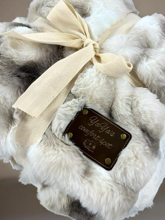 Luxury Bedroom Throw Custom Monogram Details White Fur Blanket Wedding Gift Collection Personalized Initial Design Premium Plush Material Home Decor Essential Anniversary Present Beautiful Bridal Gift Elegant Custom Details Comfort Layer