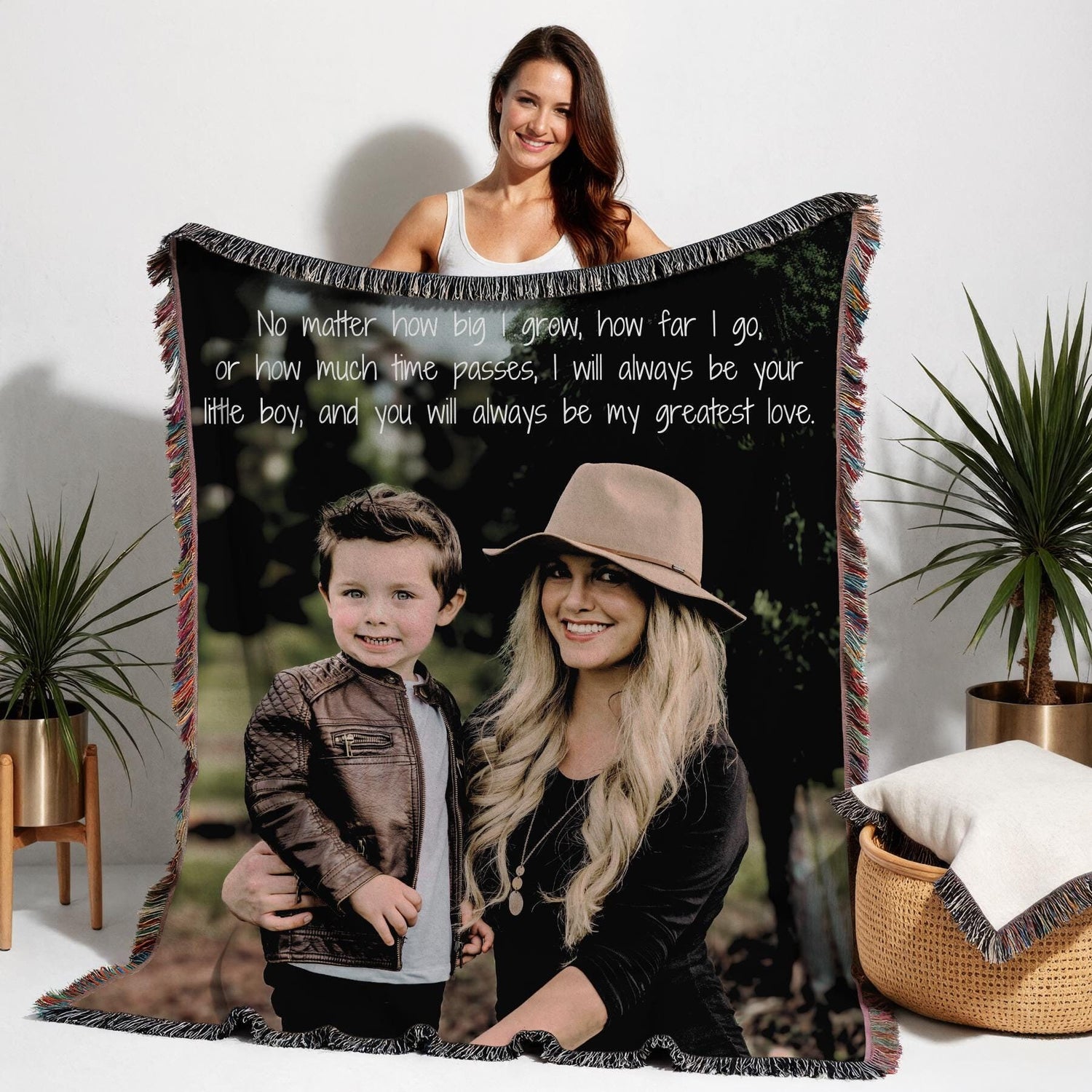 Personalized Photo Blanket Custom Picture Throw Gift for Him Her Soft Cozy Birthday Gift Idea Woven Cotton present For Mom Grandma Gift