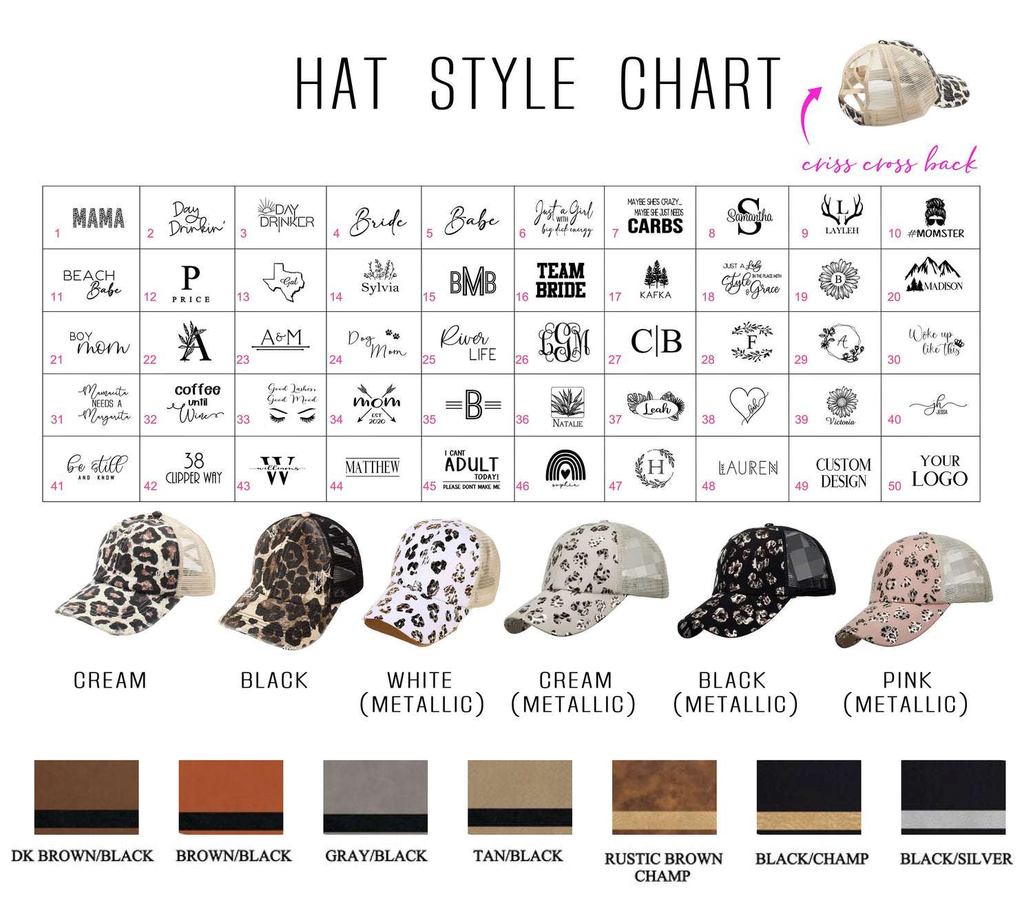 Personalized Leopard Print Ponytail Trucker Hat: messy bun mom hat