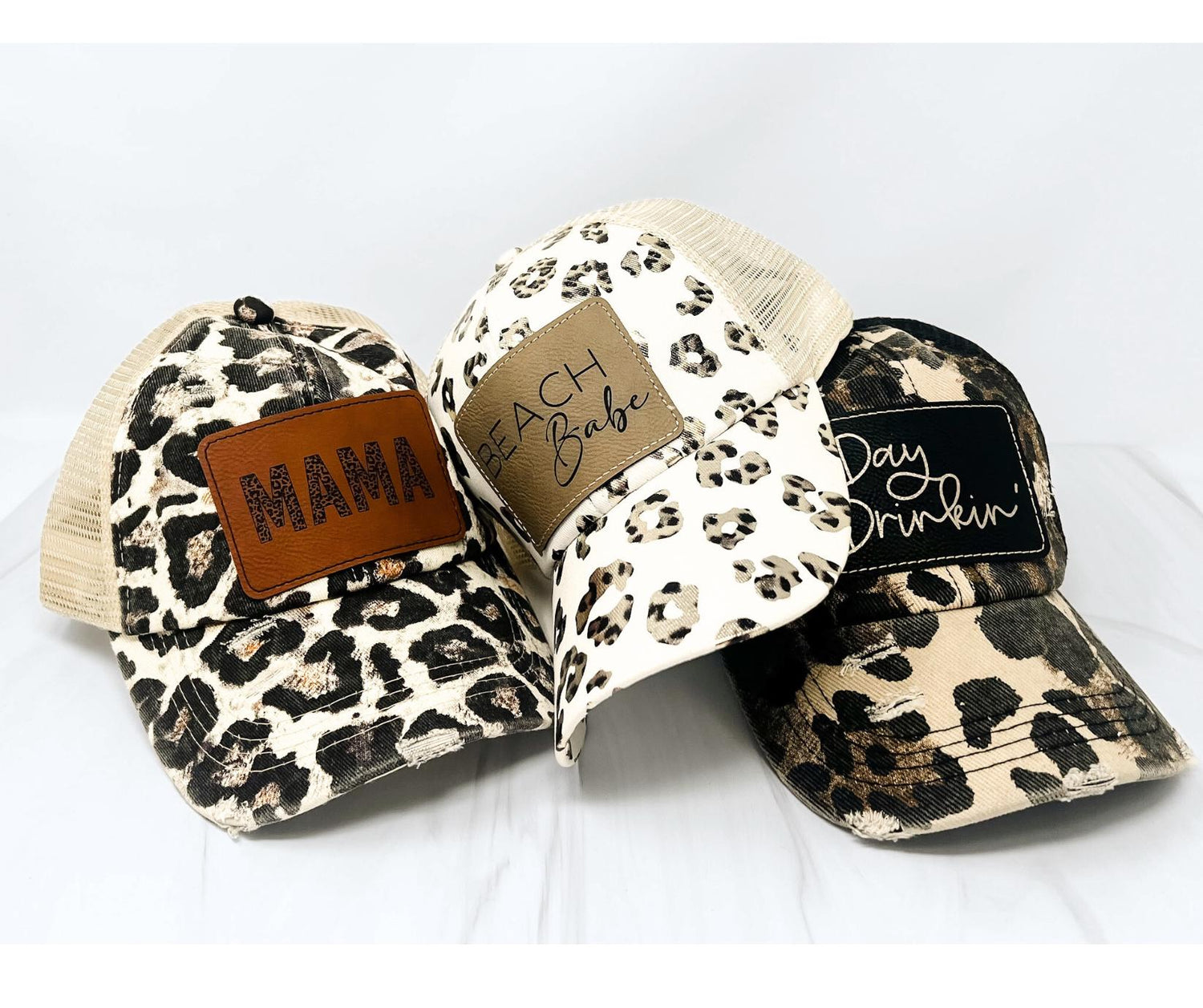 Leopard Print Ponytail Hat Womens Trucker Hat Gift for Her Custom Hat Personalized Gift for Mom Mothers Day Mama Bridesmaid Gifts