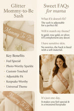 Glittery mommy to be sash personalized for baby shower, rose gold sash for pregnancy reveal or mom to be outfit photo prop