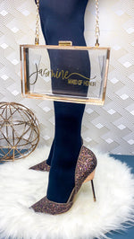 Elegant Wedding Purse Premium Bridal Collection Custom Design Options Acrylic Clutch Construction Gold Chain Detail Modern Style Essential Wedding Day Accessory Beautiful Gift Choice Perfect Bridesmaid Present Personalized Monogram