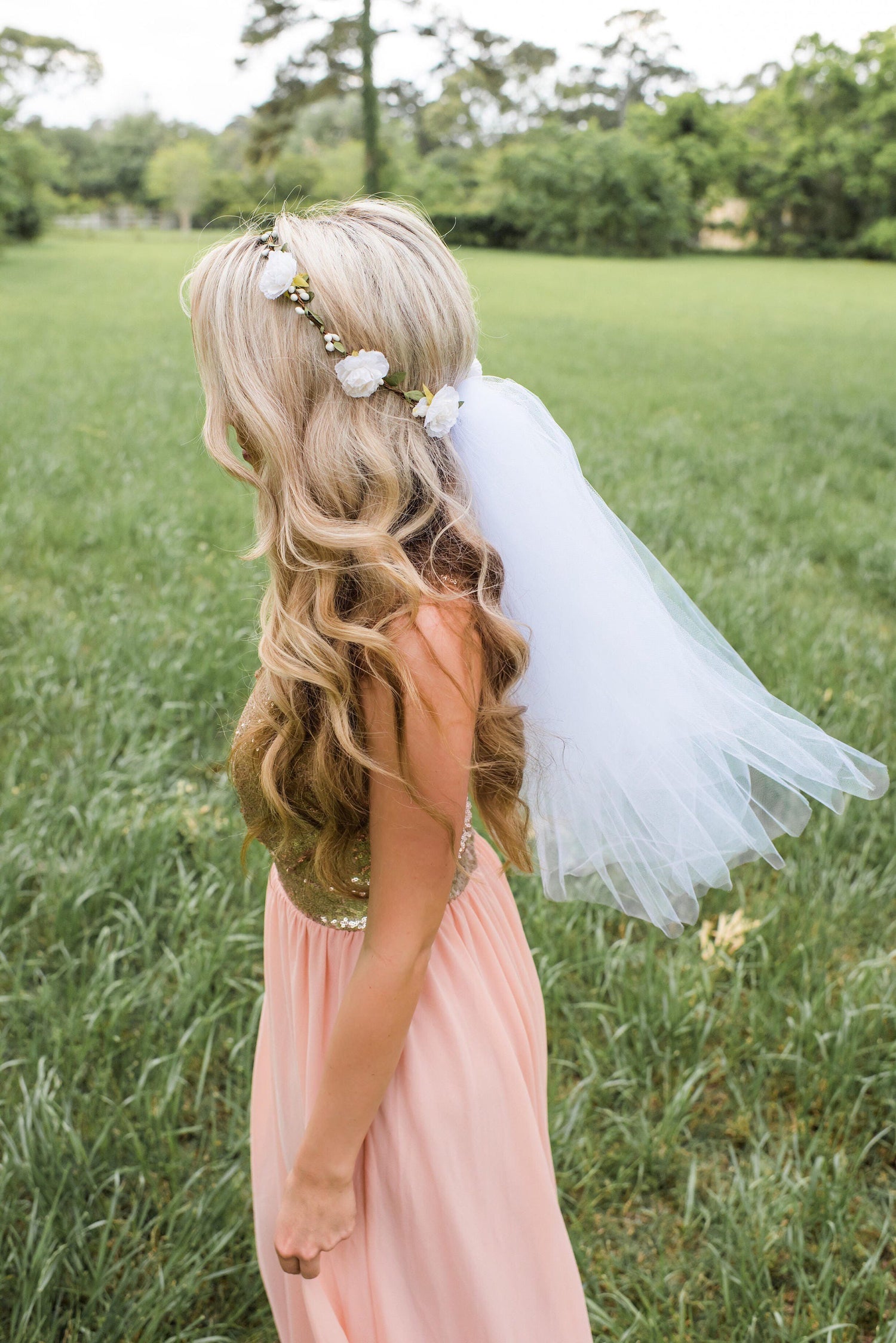 Bridal Flower Crown Veil: Boho Wedding Headpiece