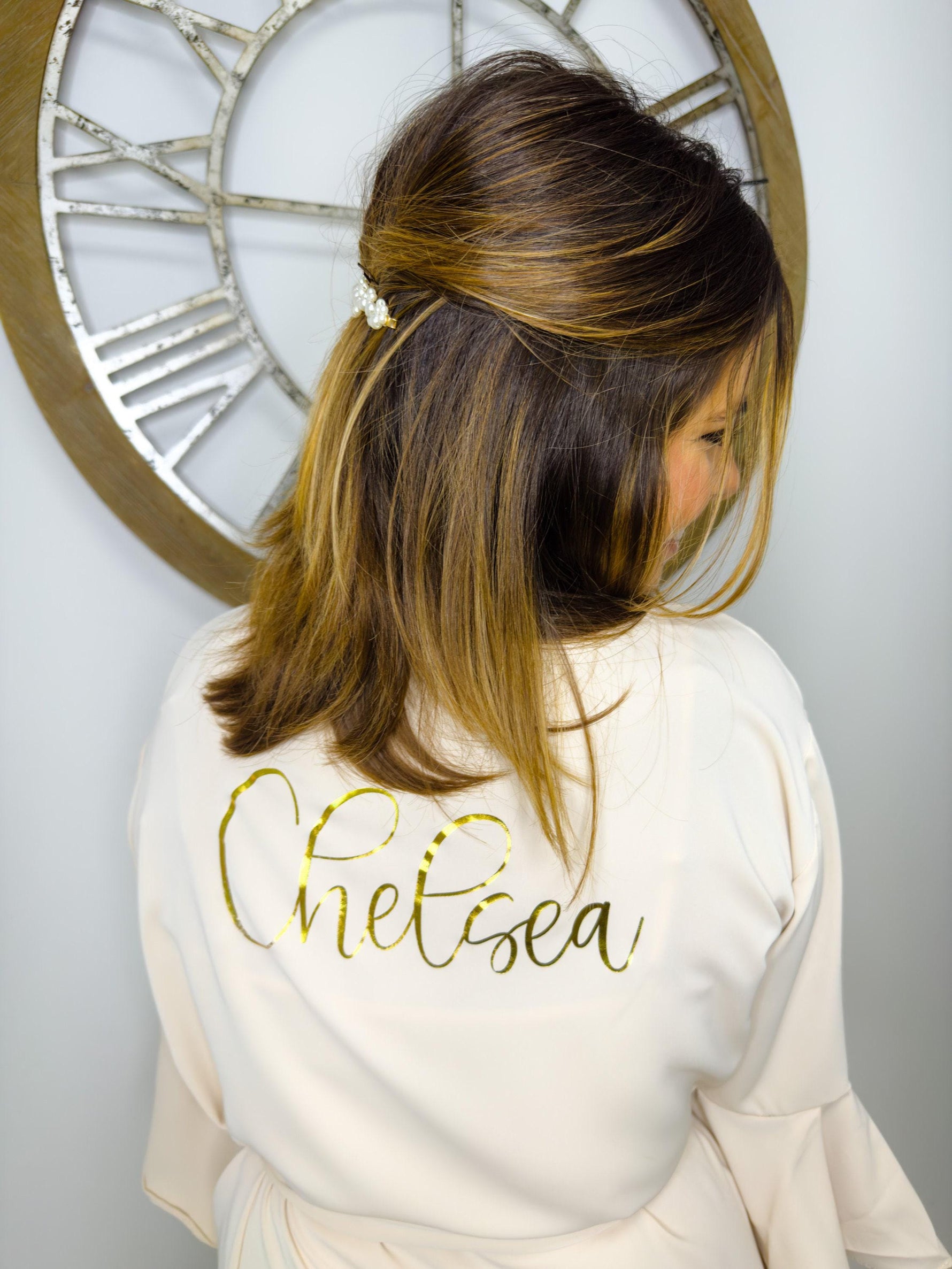 Bridal Party Robe Collection Wedding Day Essential Custom Name Design Chiffon Satin Material Elegant Flutter Sleeves Comfortable Wrap Style Perfect Bridesmaid Gift Beautiful Wedding Ready Outfit Personalized Monogram Option Available Gift