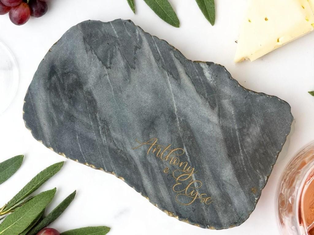 Personalized Wedding Gift Marble Serving Cheese Board for Bride Kitchen Present Gift Set Lazy Susan Engraved Marble Custom Design for Her