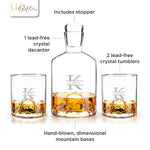 Handmade Crystal Set Premium Whiskey Decanter Mountain Design Collection Custom Engraving Details Perfect Wedding Gift Bar Accessories Essential Luxury Display Piece Crystal Tumblers Unique Barware Collection Premium Quality Handcrafted
