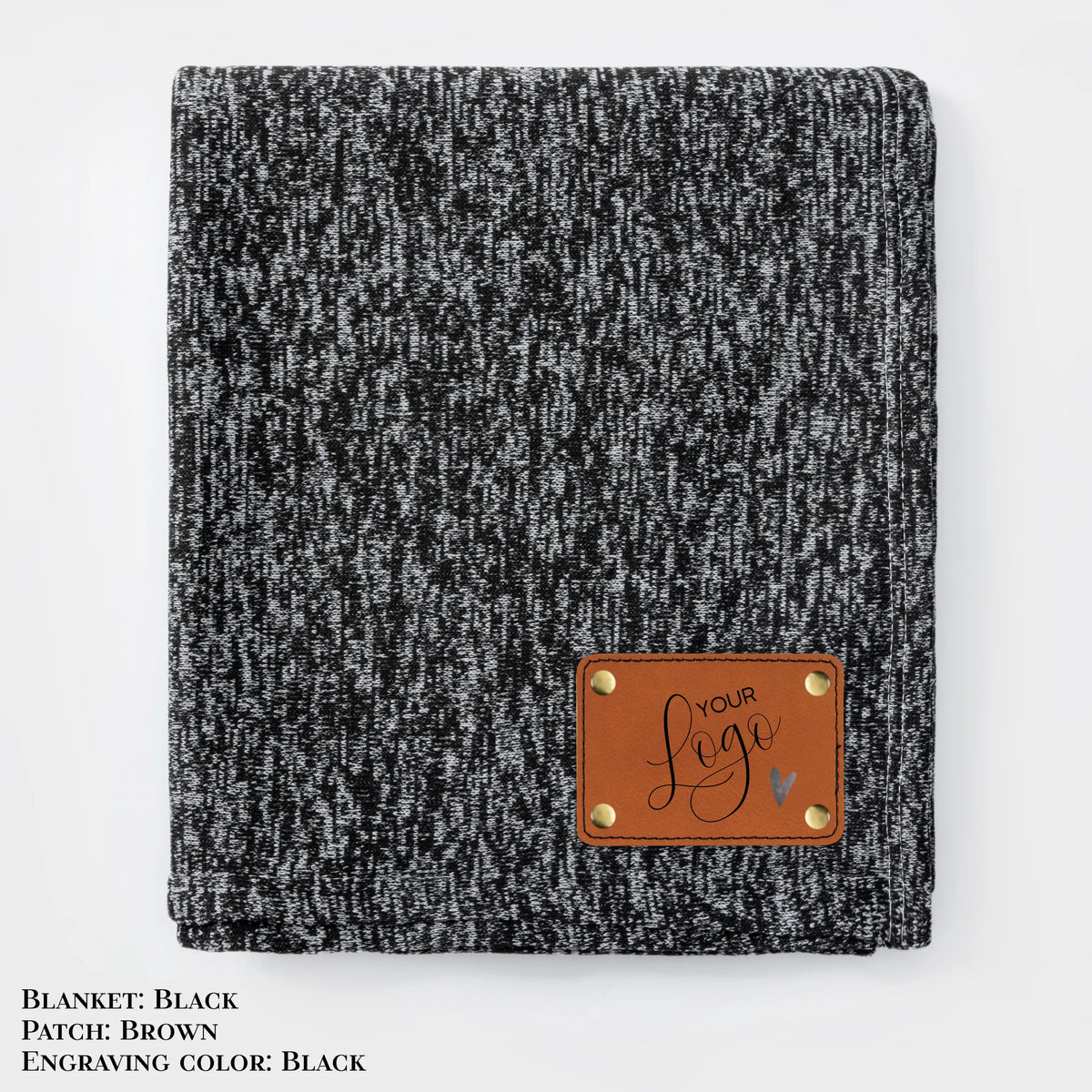 Custom Heathered Sweater Fleece Blankets for Corporate Gifting – Branded Cozy Throw with Leather Patch (Bulk Orders) LLD Gifts - Corporate