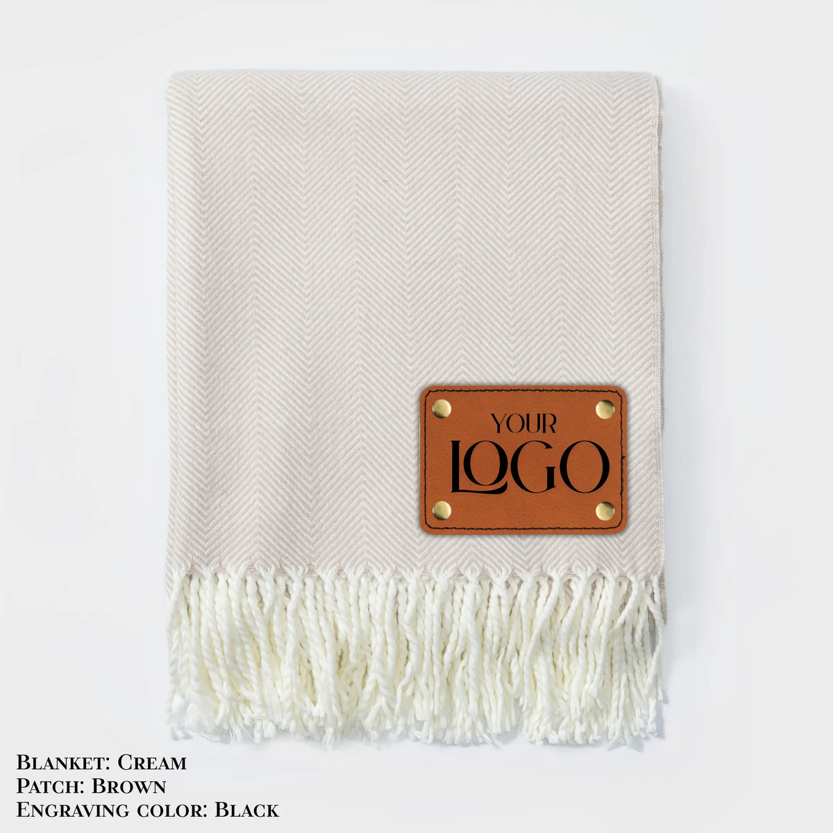 Custom Herringbone Throw Blankets for Corporate Gifting – Turkish Towel Style with Fringe & Leather Patch (Bulk Orders) LLD Gifts - Corporate