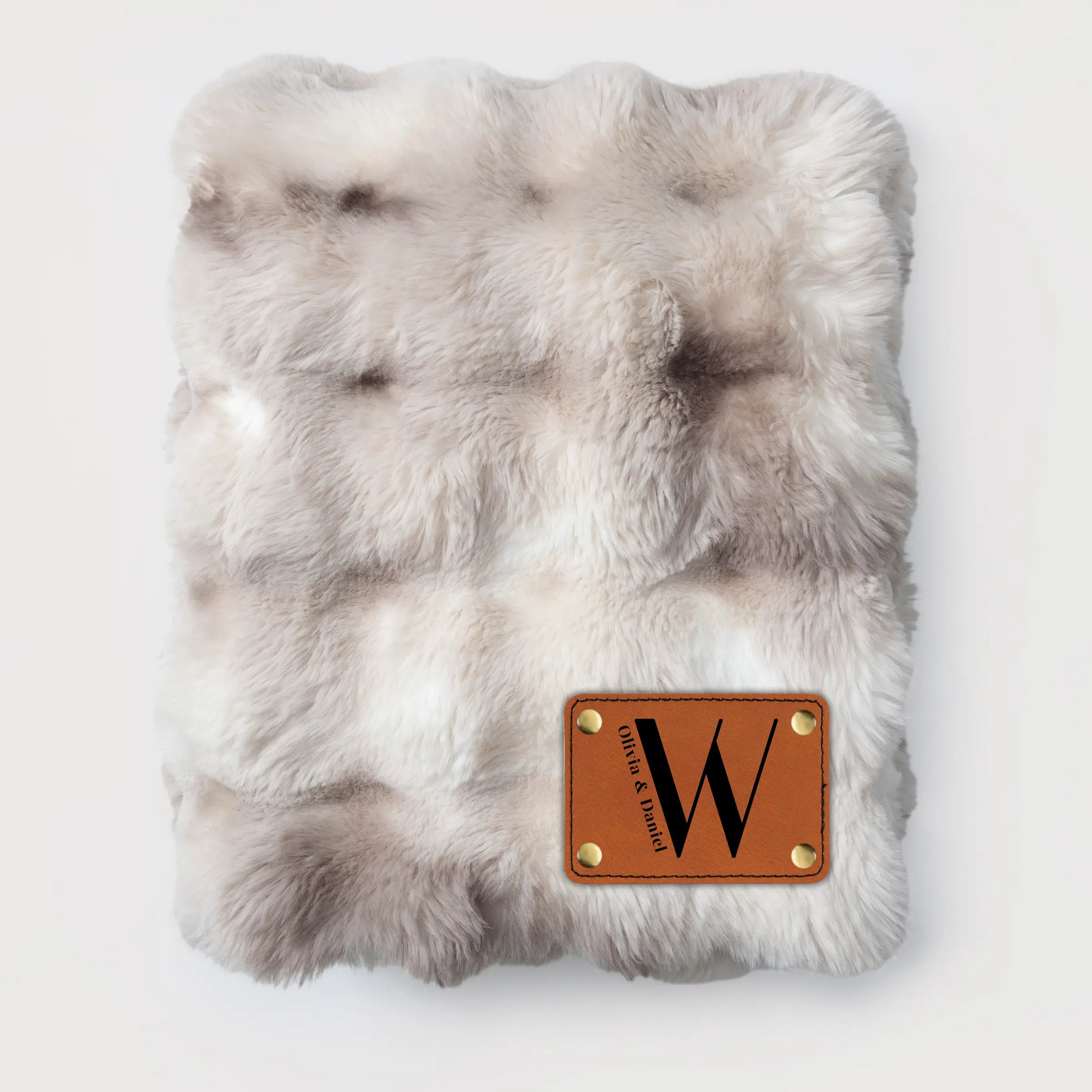 Personalized Fur Blanket with Engraved Patch, Cotton or Leather Anniversary Keepsake Gift for Couples - LLD Gifts