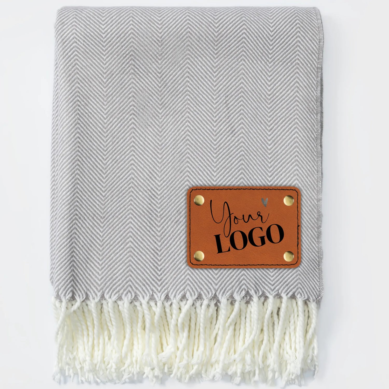 Custom Herringbone Throw Blankets for Corporate Gifting – Turkish Towel Style with Fringe & Leather Patch (Bulk Orders) LLD Gifts - Corporate