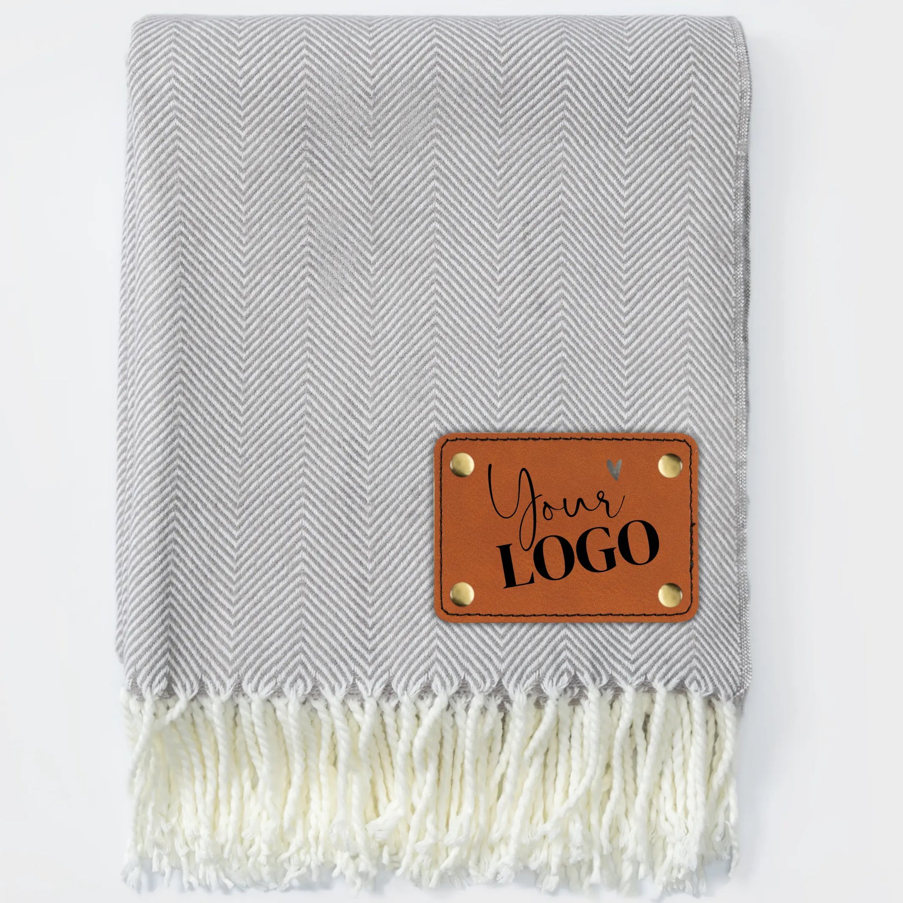 Custom Herringbone Throw Blankets for Corporate Gifting – Turkish Towel Style with Fringe & Leather Patch (Bulk Orders) LLD Gifts - Corporate