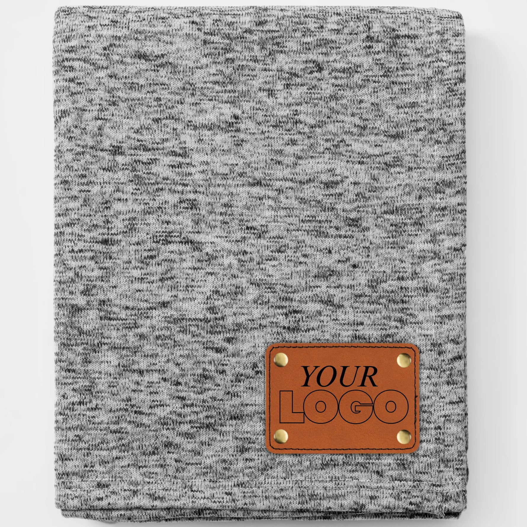 Custom Heathered Sweater Fleece Blankets for Corporate Gifting – Branded Cozy Throw with Leather Patch (Bulk Orders) LLD Gifts - Corporate