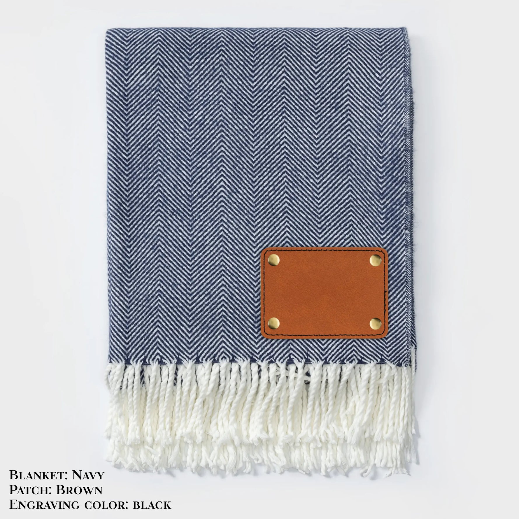 Personalized Herringbone Throw Blanket – Farmhouse Turkish Towel Style Cozy Throw with Fringe & Leather Patch | Custom Home Décor Gift LLD Gifts - Corporate