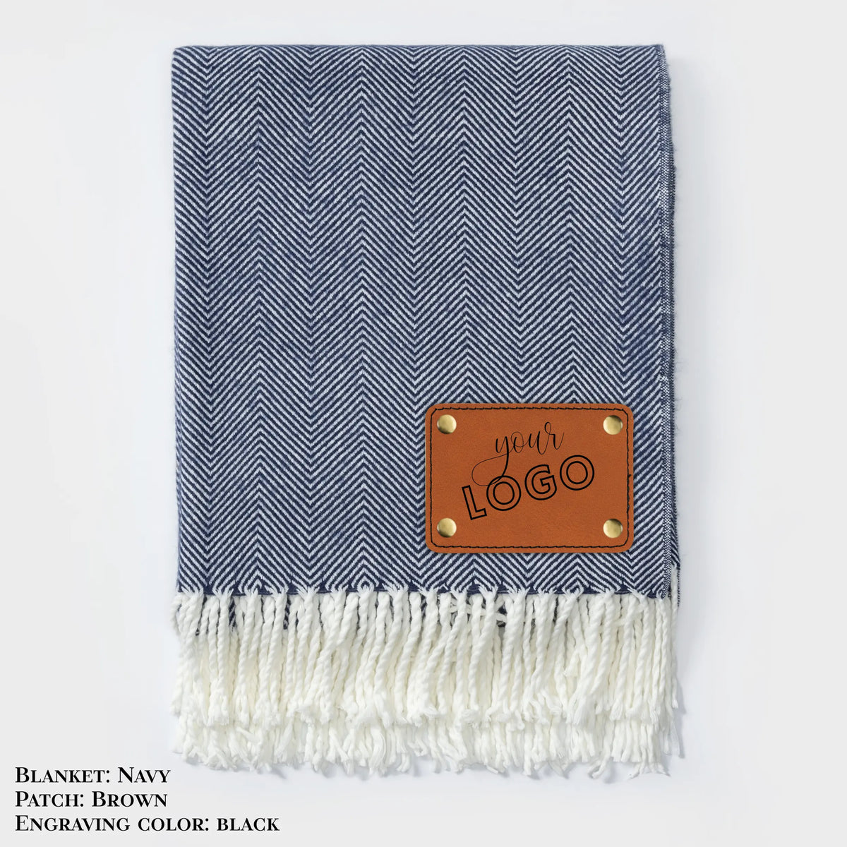 Custom Herringbone Throw Blankets for Corporate Gifting – Turkish Towel Style with Fringe & Leather Patch (Bulk Orders) LLD Gifts - Corporate