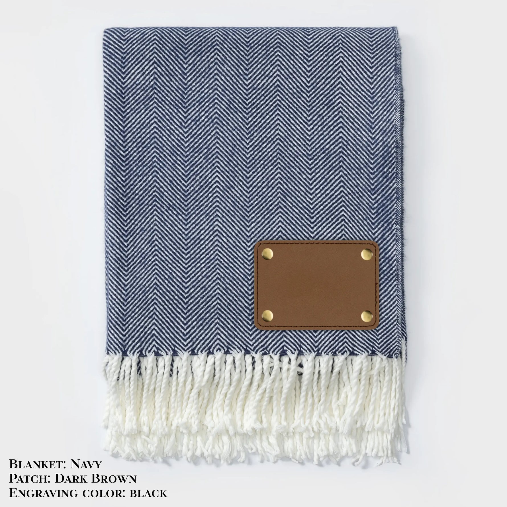 Personalized Herringbone Throw Blanket – Farmhouse Turkish Towel Style Cozy Throw with Fringe & Leather Patch | Custom Home Décor Gift LLD Gifts - Corporate