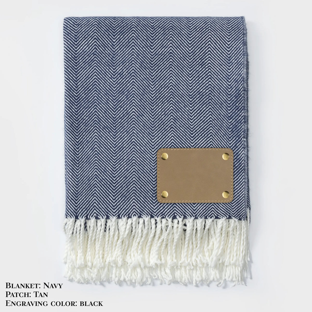 Personalized Herringbone Throw Blanket – Farmhouse Turkish Towel Style Cozy Throw with Fringe & Leather Patch | Custom Home Décor Gift LLD Gifts - Corporate