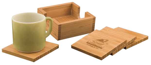 Personalize Bamboo Square 4-Coaster Set with Holder