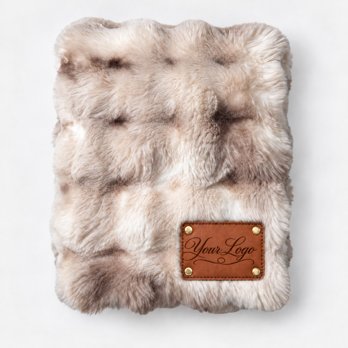 Corporate Client Gift – Custom Branded Faux Fur Blanket with Engraved Leather Patch – Bulk Corporate Gifts for Clients or Company Thank You Gift