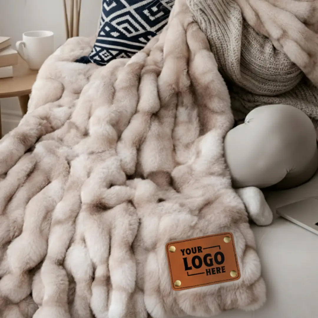 Custom Faux Fur Blankets for Corporate Gifting – Luxury Branded Throw with Leather Patch (Bulk Orders) LLD Gifts - Corporate